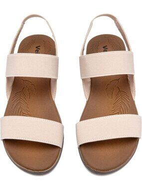 Women's Casual Flat Slide Almond Sandals Elastic Strappy Double Bands Open Toe